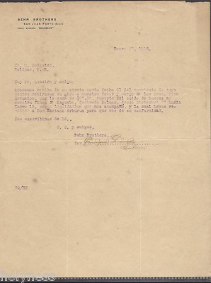 ANTIQUE COMMERCIAL LETTER / BEHN BROTHERS / SAN JUAN PUERTO RICO 1915