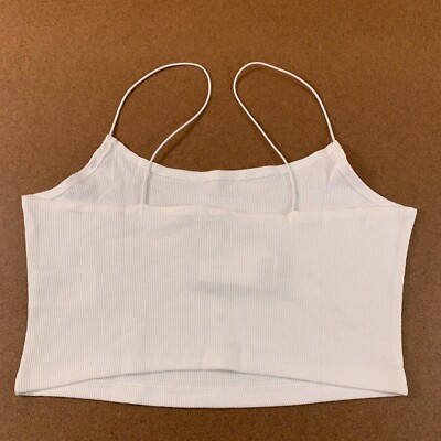 H&M Divided Womens Size Large White Rib Knit Camisole Crop Top NWT