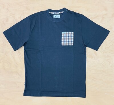 AQUASCUTUM  Active Mens Iconic Front Pocket TS007 Navy T shirt Club Check Beige