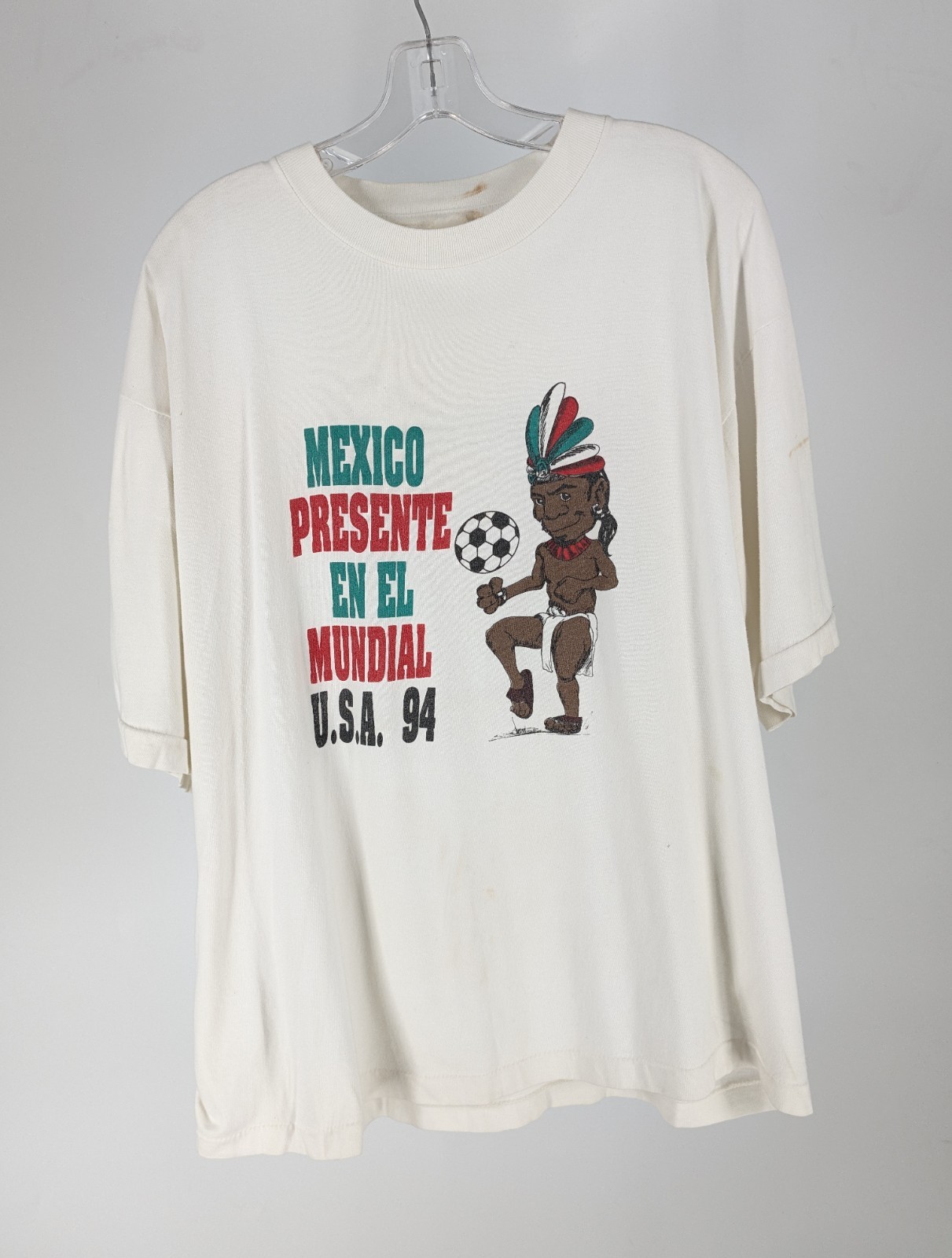 Mexico World Cup 94 T-Shirt 1990s Vintage Soccer Graphic Supermercado Promo Rare