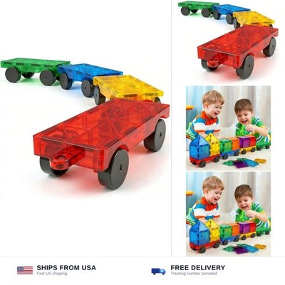 Magnetic Tiles Cars Construction Set, 4 PCS Magnet Cars Magnetic Building Blo...