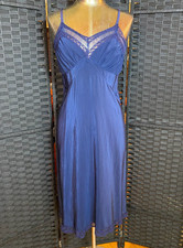 Vintage 60s YOURS TRULY FULL SLIP Navy BLUE Nyla Crepe Medium Sheer Lace Vamp