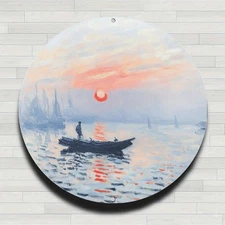Round Aluminum Plaque with Tranquil Waterscape for Rustic Farmhouse Decor