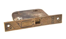 VINTAGE EASTLAKE STYLE DOOR MORTISE LOCK WITH BRASS PLATE