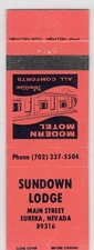 Vintage matchcover "Sundown Lodge" Eureka, Nevada
