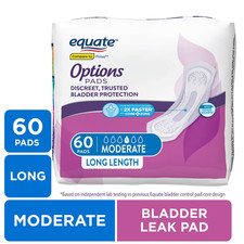 Equate Options Women's Incontinence Pads 60 Ct   Moderate Absorbency, Long, Comp