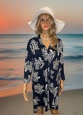 Woman’s Beach Cruise Vacation Dress Size Medium Coral Reef 🪸 Decor Navy & White