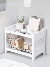 1PC PP Desktop Double Layer Storage Rack Rectangular White Organizing Student De