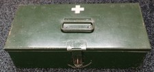 Vintage Green Metal First Aid Equipment Box Heavy Duty + Carry Handle