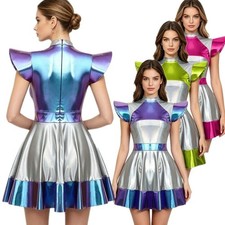 Womens Cosplay Dress Metallic Shiny Space Fighter Interstellar Robot Astronaut