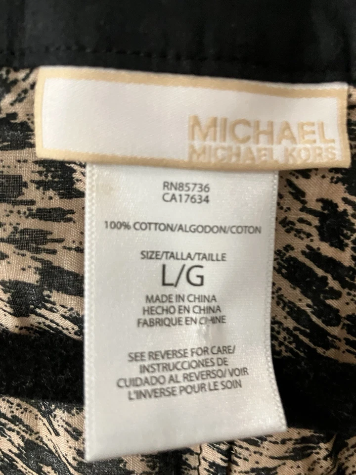 Michael Kors NWT Swimsuit Coverup Long Cotton Sz L Khaki/Black Animal Print - Image 4 of 4