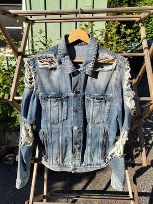 Balmain Paris Destroyed Denim Jacket Size Medium 2018 Olivier Rousteing