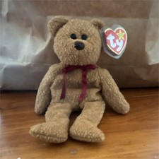 Rare Ty Beanie Babies Brown Bear Retired Original Red Ribbon Tag 