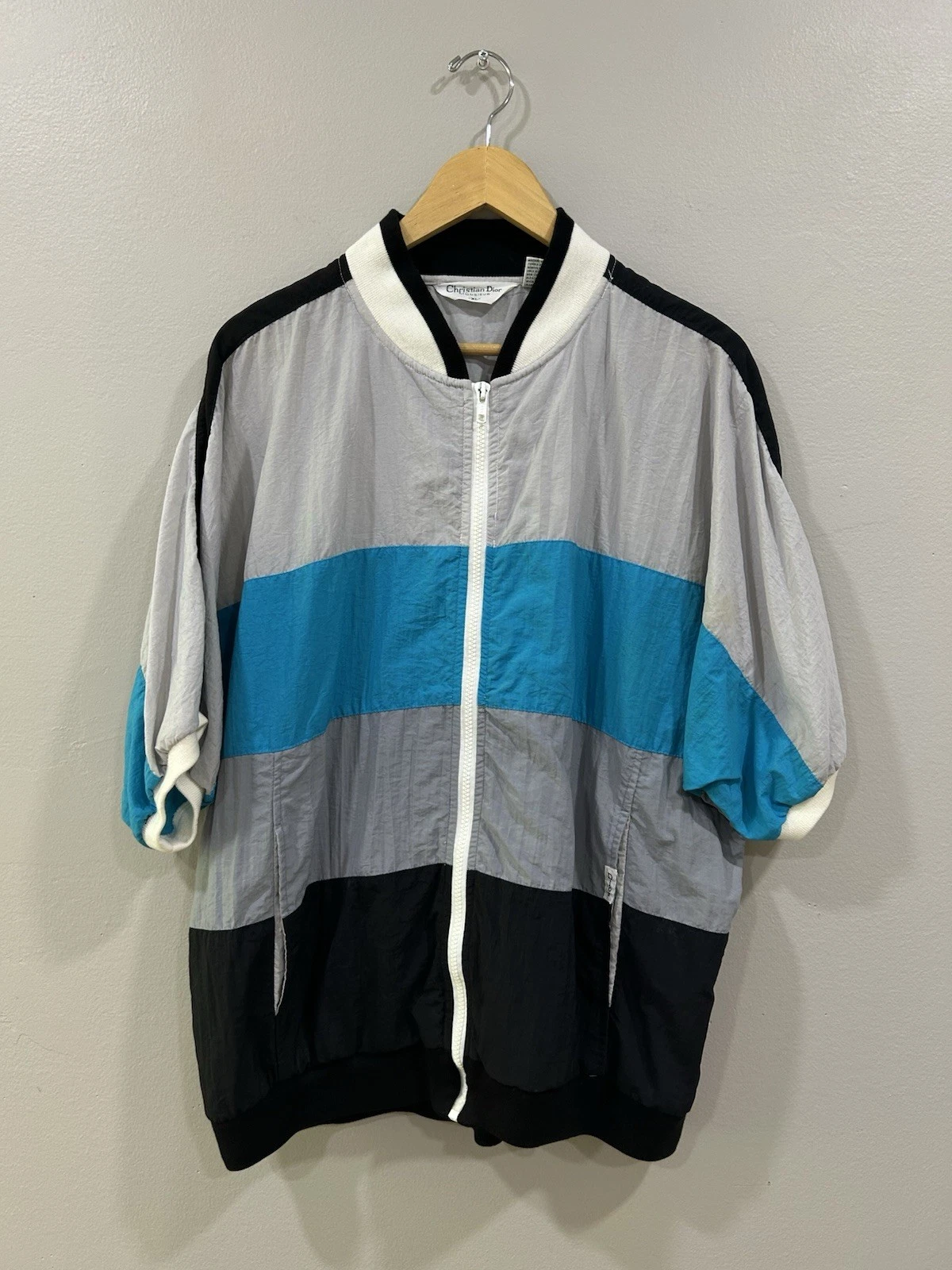 Giacca a vento vintage Christian Dior Monsieur manica corta colorblock XL
