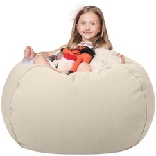 Stuffed Animal Storage Bean Bag Chair Cover for Kids XX-Large Almond Oil