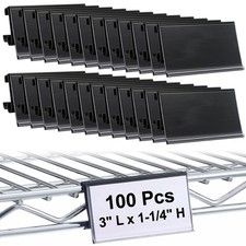 100 PCS Wire Shelf Label Holders Plastic Rack Price Tag Clips 11/4 In Black