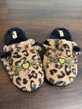 Dearfoams Leopard Cat Slippers Women  s L 9-10 Plush Faux Fur Kitty