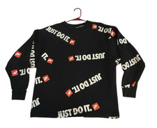 Nike Sports Sweatshirt Womens Small Black Loose Crew Just Do It All Over Print