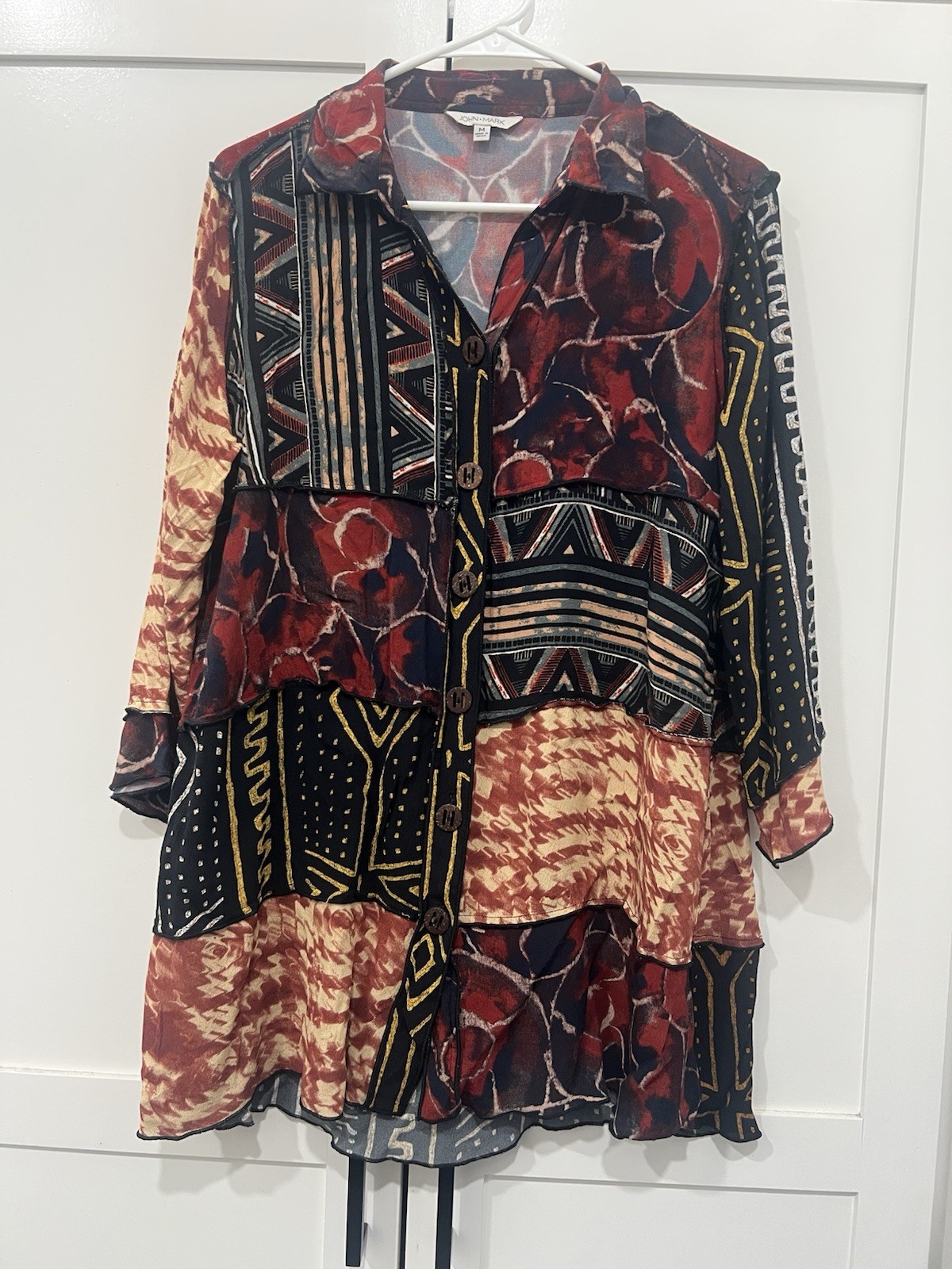 John Mark multicolor patchwork button-down tunic … - image 1