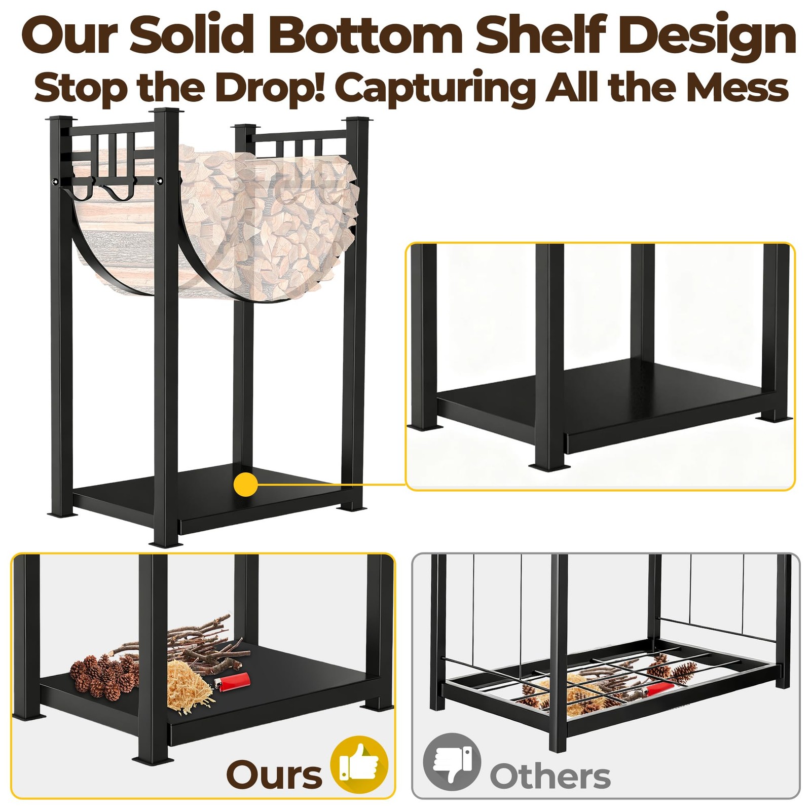 31.6in Large Firewood Rack Fireplace Tools Set Wood Holder Indoor log Rack Wi...