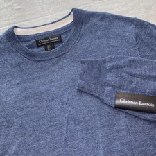 Christian Lacroix Sweater Mens L Blue 100% Extra Fine Merino Wool Luxury NWT