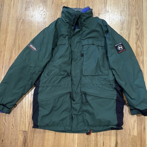 Nautica, Vintage Nautica Competition Down Jacket Green Puffer Men's Large 90s Skiing