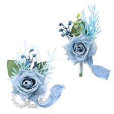 2pcs Dusty Blue Corsage and Boutonniere Set