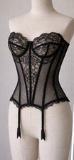 Vintage 90s Black Lace Bustier Corset Garterstrap Balconette Boudoir Lingerie S