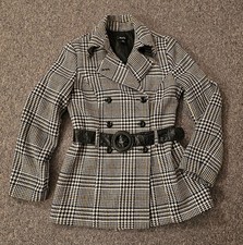ALYX Womens 8 Jacket Coat Double Breasted Houndstooth Blk & Wht Polyester & Wool