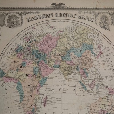 1875 Eastern Hemisphere Iowa Districts Map World Atlas Page Europe Colored S1