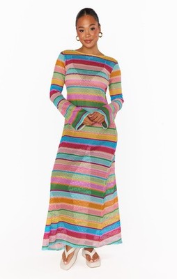 SHOW ME YOUR MUMU Maxi Dress Crochet Multicolor Long Sleeve Cover-Up Size Medium