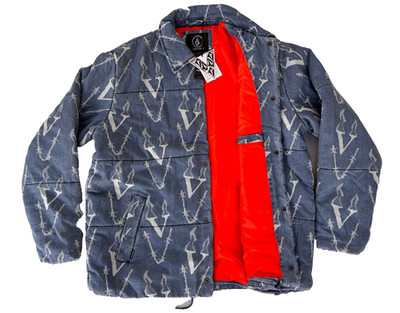 VOLCOM  & FERGADELIC MEN'S DENIM DOWN JACKET SIZE: X-LARGE.