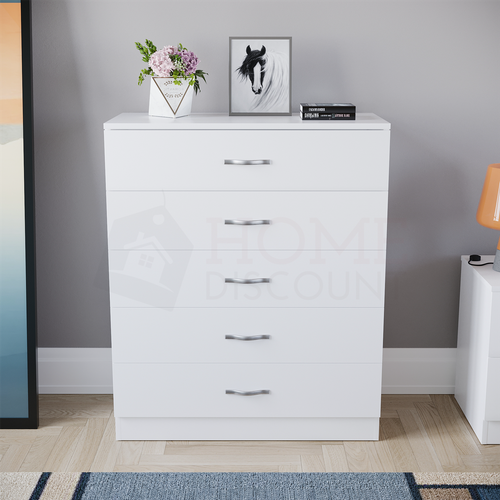 Riano Chest Of Drawers White 5 Drawer Metal Handles Runners Bedroom Furniture - Picture 4 of 8
