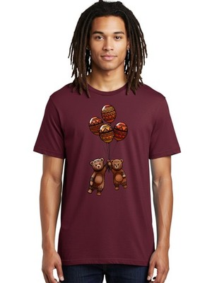 Tattooed-Bears-With-Balloons Mens Graphic Tee,100% Cotton,Casual Summer Wear