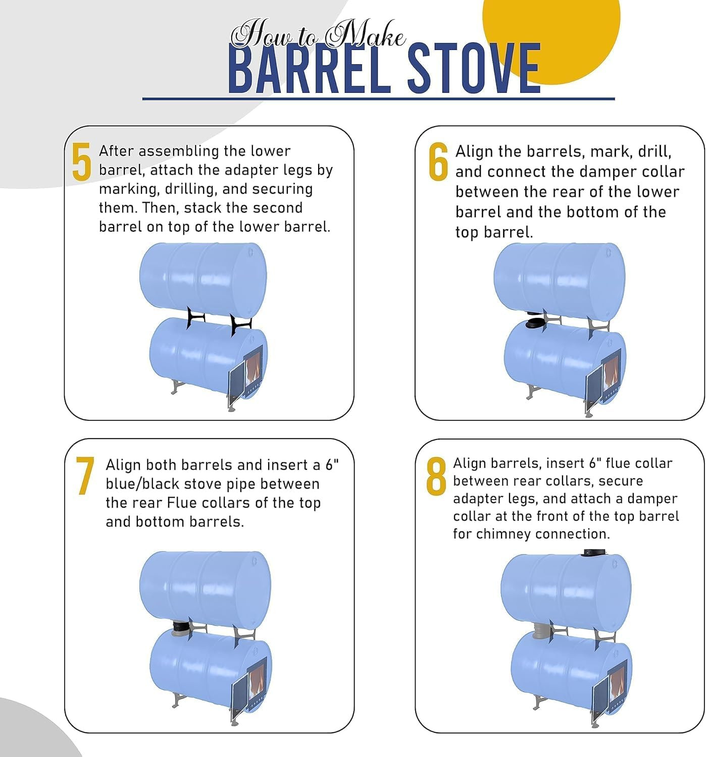 Barrel Stove Kit – Perfect for 30 to 55 Gallon Drums - Double Barrel Stove Adapt