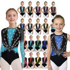 DE Mädchen Ballettanzug Strass Glänzend Gymnastikanzug Turntrikot Eiskunstlauf
