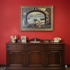 quadro dipinto a olio su tela vintage anni 70 paesaggio Napoli con cornice oro P