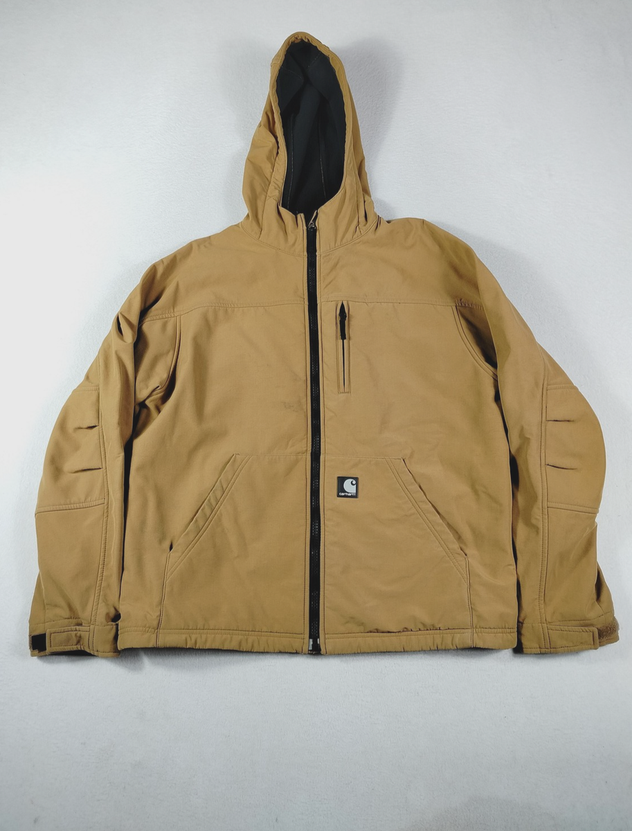 Carhartt Jacket Mens Large Brown Hooded Full Zip Workwear J182 BRN