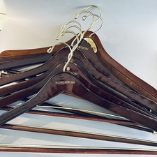 7 Vtg Wooden Hangers Mahogany Cherry Suit Coat Pants Gold Nordstrom