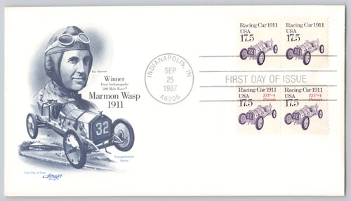 Indianapolis, IN Marmon Wasp 1911 Racing Car FDC, First Day, 1987 5c