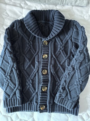 Jungen Muskatnuss Marine Knopfleiste Strickjacke, Arran Stil 