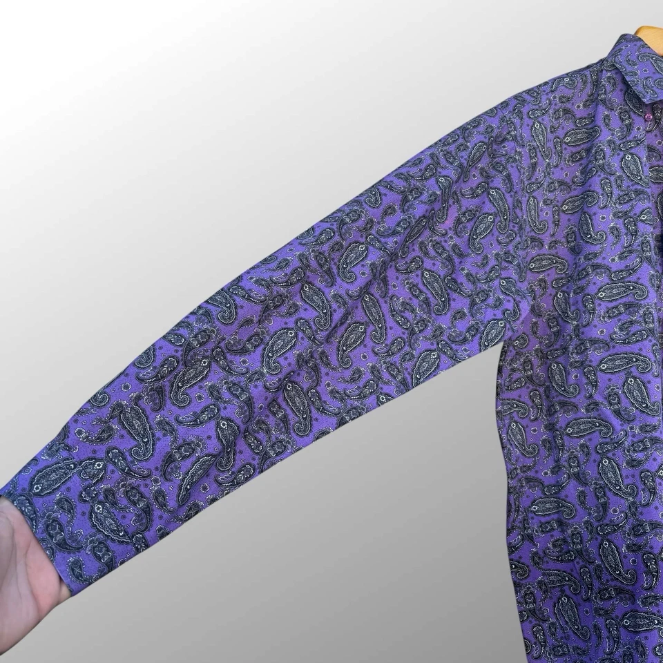 Camisa Cinch Para Hombre Talla M Púrpura Negra Paisley Abotonada Manga Larga Western Foto 3 de 4