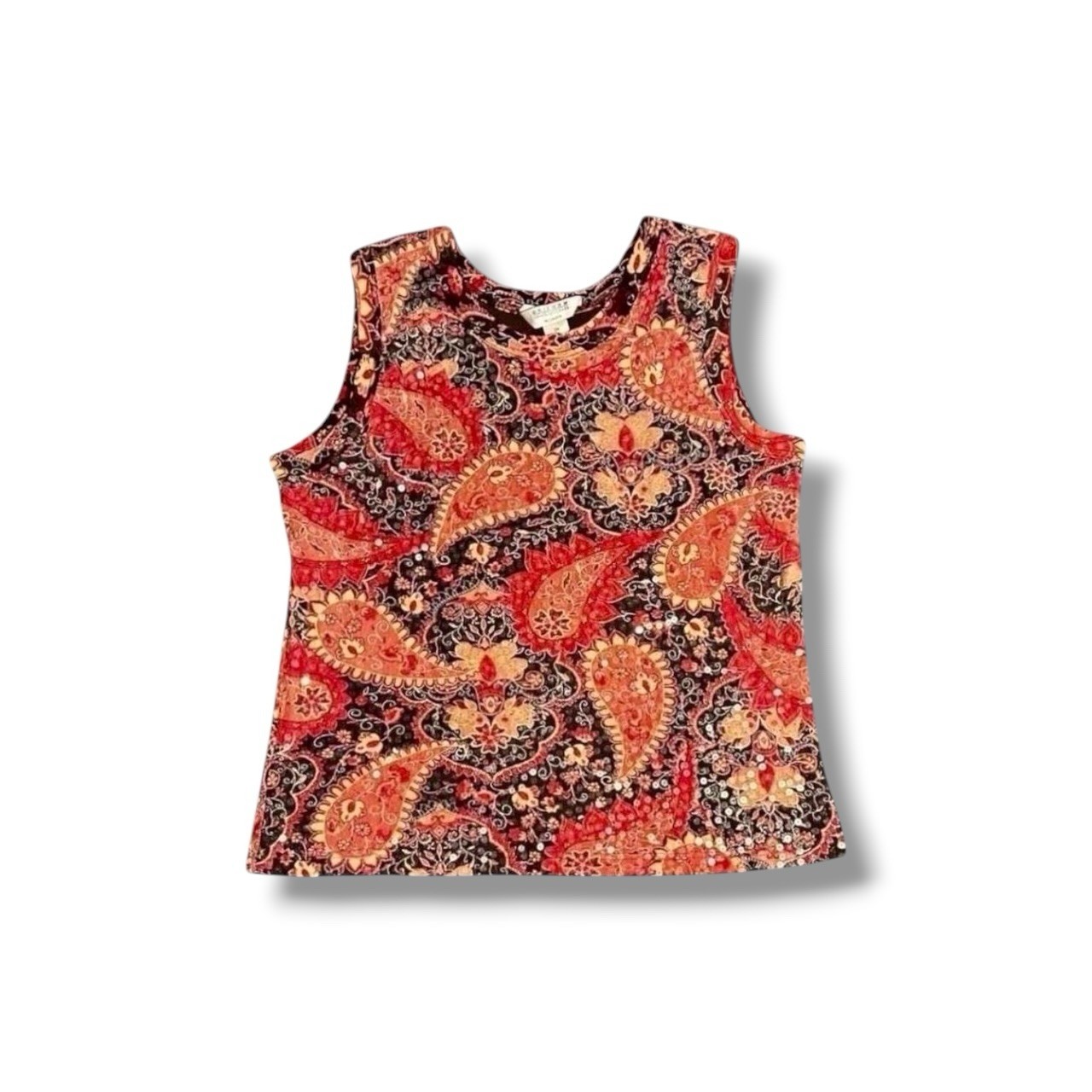 2000s Y2K Mesh Paisley Sleeveless Boho Tank Top 2X Uniform John Paul Richards