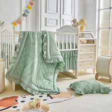 AIKASY The Ruffled Shabby Crib Bedding Set for Girls, Baby Crib, Green 
