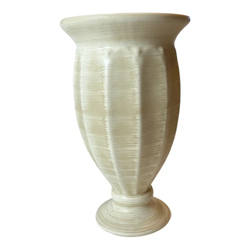 Haeger Vase Urn Pedestal Planter 12" Matte Off-White Ribbed Round Base 1999 VTG