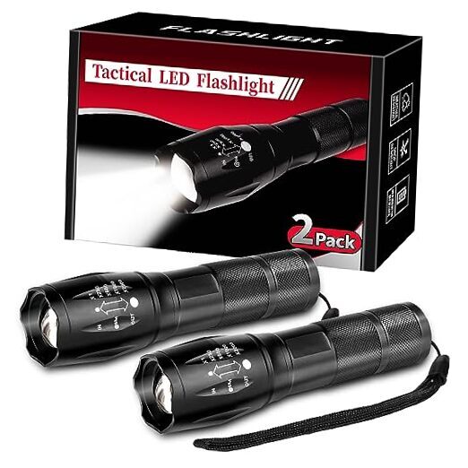 2 Pack Tactical Flashlights Torch, Military Grade 5 Modes 3000 High Lumens Led