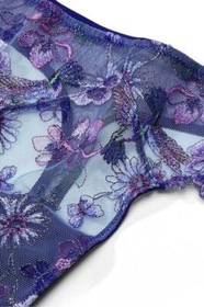 Victoria's Secret Unlined Hummingbird Shine Embroidery Demi Bra Thong Set Blue