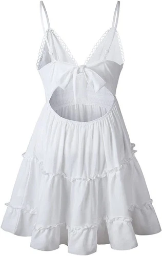 Women Boho Sundress V-Neck Lace Mini Dress Ladies Casual Summer Beach, Very Cute - Picture 7 of 43
