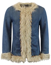 New Madcap England Mens Retro 60s Afghan Coat In Denim Jacket Sixties Mod Mc269
