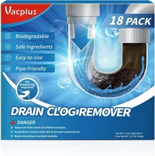 Vacplus Drain Clog Remover | 18-Pack Powerful Sink Cleaner & Deodorizer